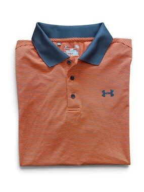 Under Armour Heat Gear Loose Fit Men’s Orange/Grey Stripe Polo